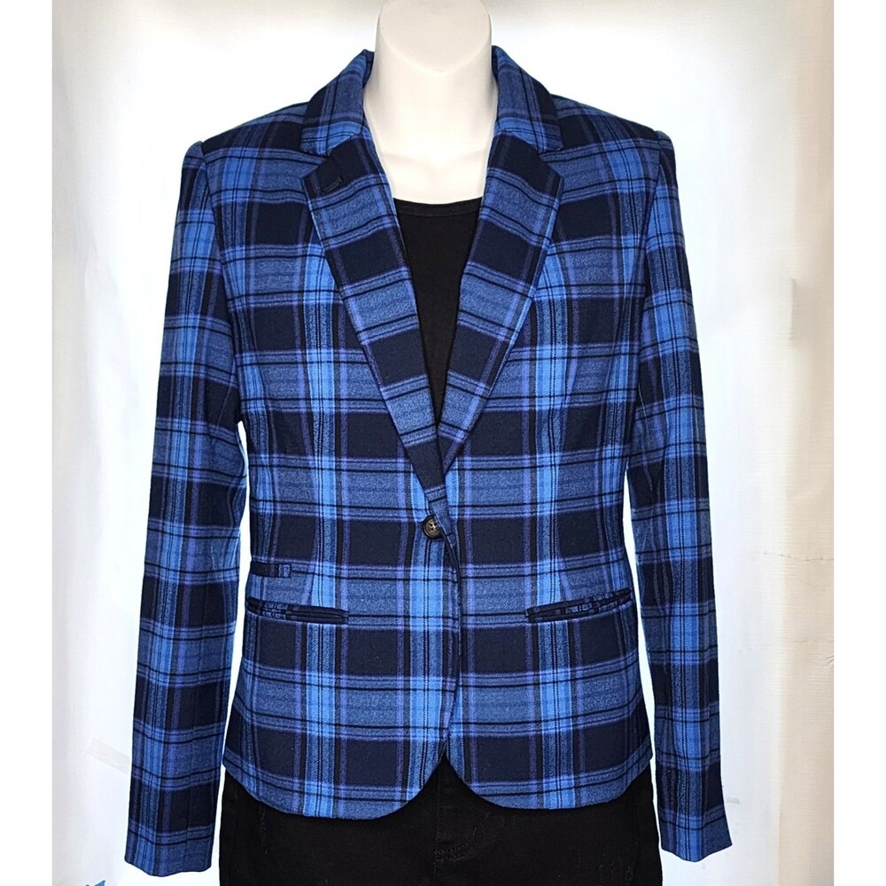 Merona Plaid Tailored Blazer Blue/Black Size 6 NWOT